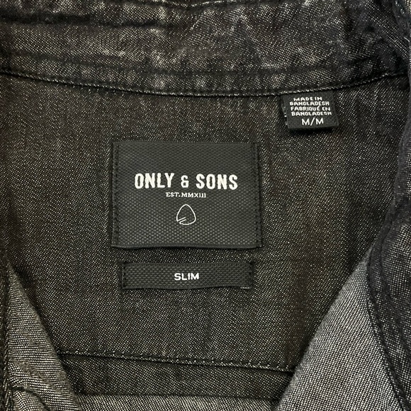 ONLY & SONS Men's Medium Soft Faded Black Denim 100% Cotton Shirt Slim Fit - Picture 4 of 11
